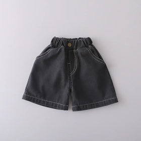 Boys Grey Typographic Printed T-Shirt With Denim Shorts Sets Sets
