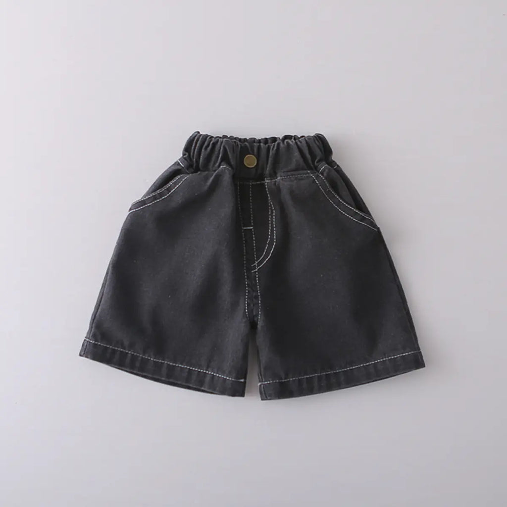 Boys Grey Typographic Printed T-Shirt With Denim Shorts Sets Sets