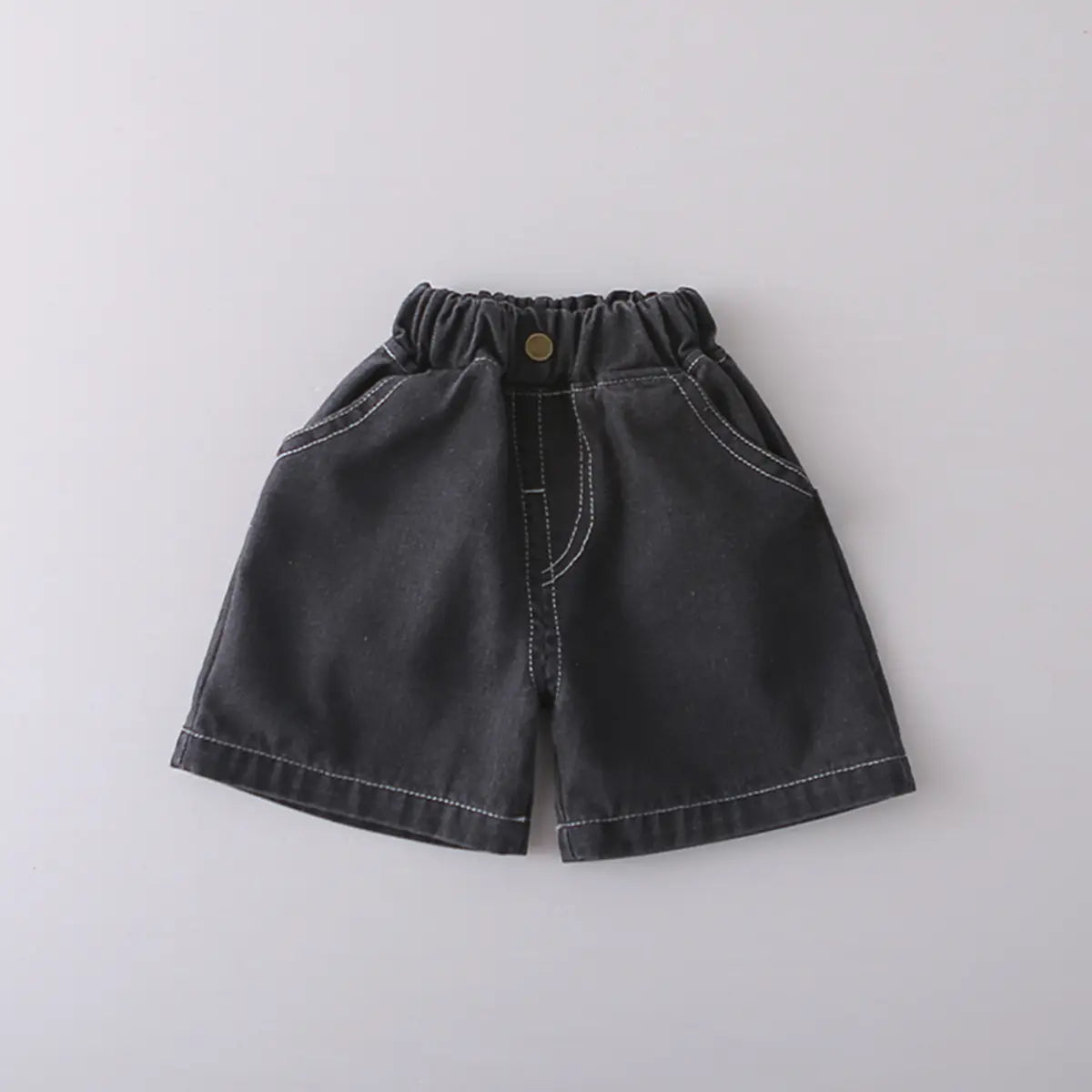 Boys Grey Typographic Printed T-Shirt With Denim Shorts Sets Sets