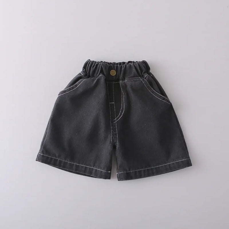 Boys Grey Typographic Printed T-Shirt With Denim Shorts Sets Sets