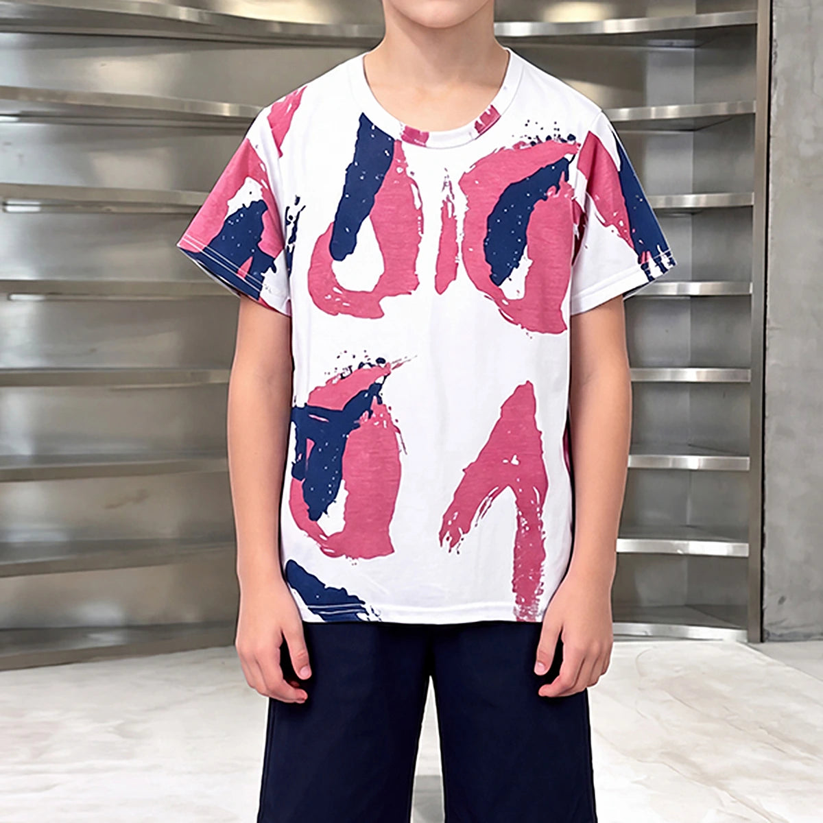Boys White Abstract Graphic T-Shirt With Shorts Sets Sets
