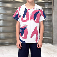 Boys White Abstract Graphic T-Shirt With Shorts Sets Sets