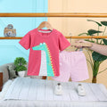 Boys Red Animal Graphics Short Sleeve T-Shirt With Striped Drawstring Shorts Sets Sets Red 6-12 M
