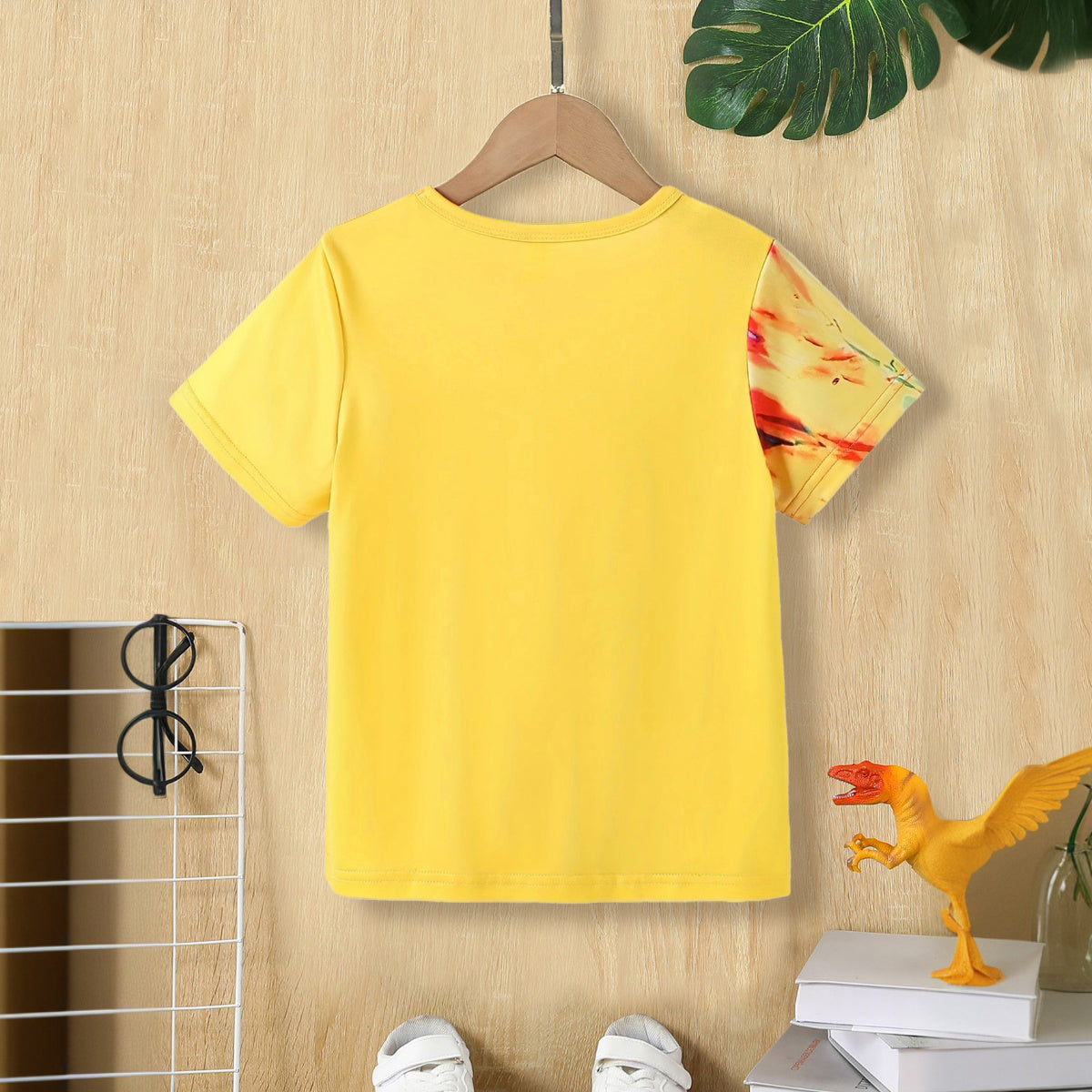 Boys Yellow Dinosaur Printed Short Sleeve Tshirt Tshirts