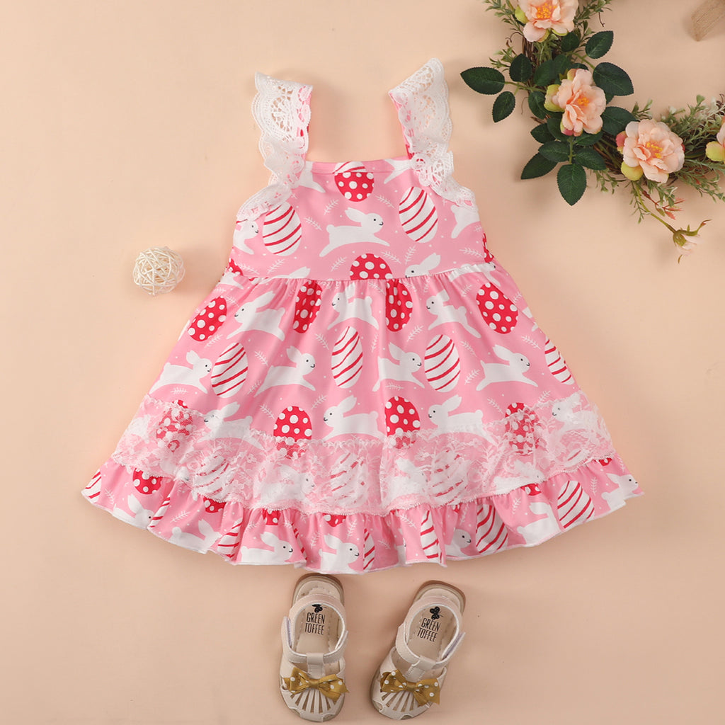 Girls Printed Sleeve Less A-Line Dress Casual Dresses Pink 1-2 Y 