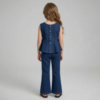 Girls Blue Sleeveless Peplum Top With Flared Pants Sets 2 pc. Sets