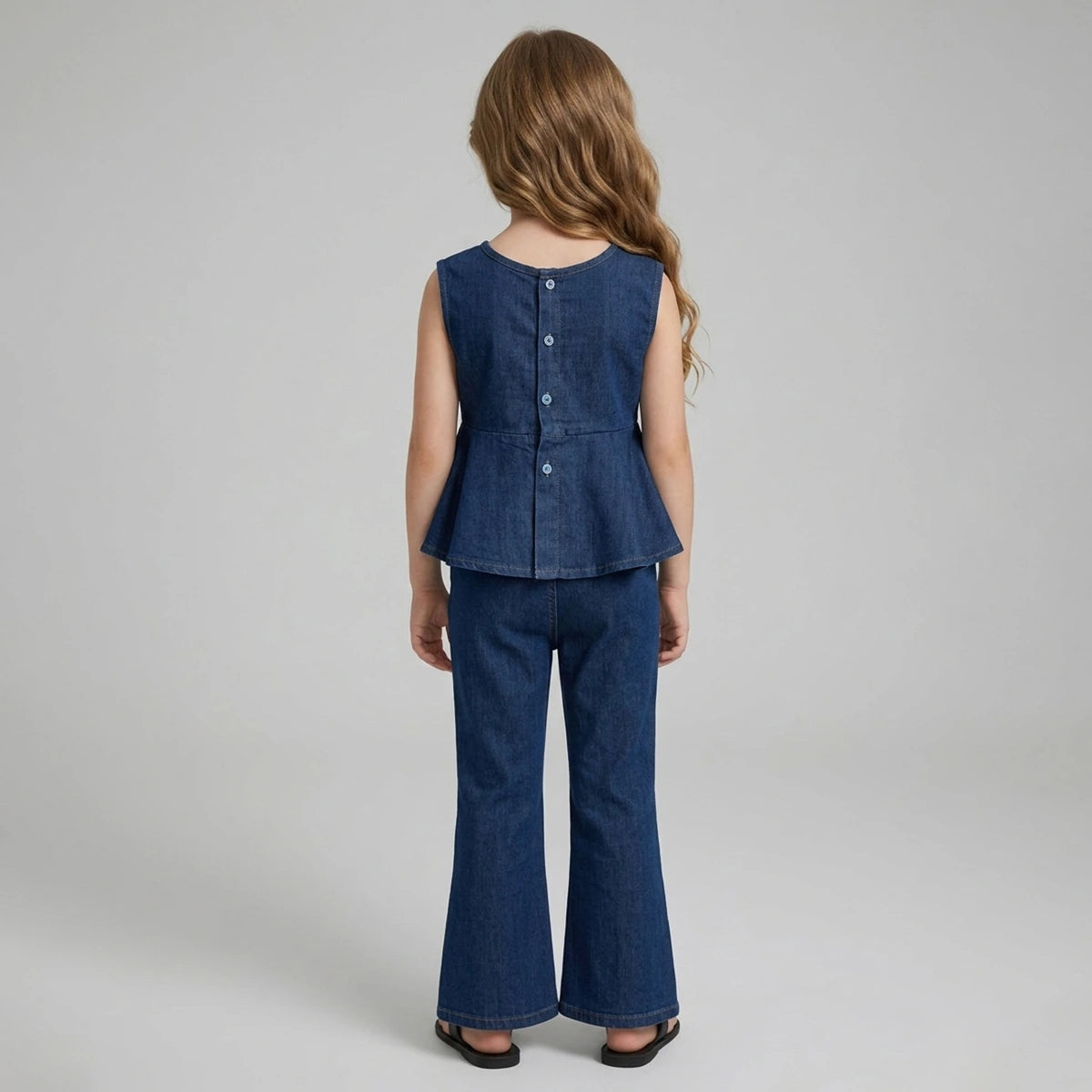 Girls Blue Sleeveless Peplum Top With Flared Pants Sets 2 pc. Sets