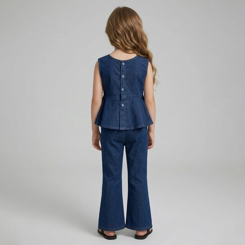 Girls Blue Sleeveless Peplum Top With Flared Pants Sets 2 pc. Sets