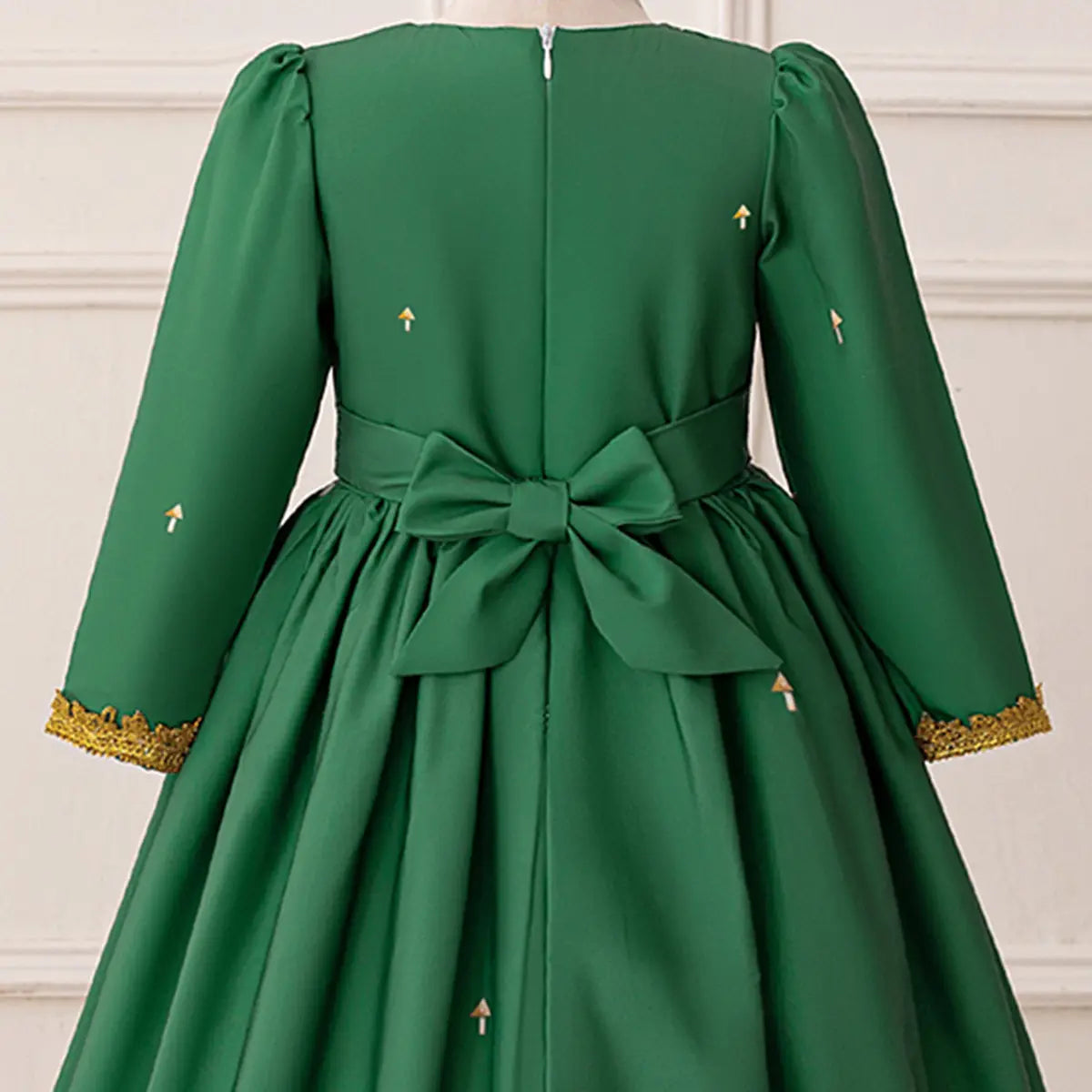 Girls Green Printed Fit & Flare Dress With Long Sleeves Casual Dresses