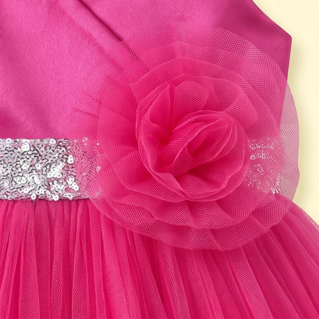 Girls Fuchsia Solid Sleeveless Party Gown Party Dresses