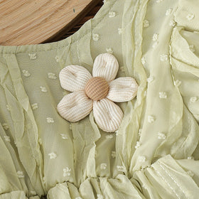 Girls Light Green Self-Design Peplum Top With Crinkled Pants Set Sets
