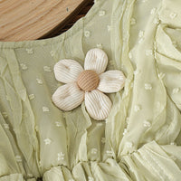 Girls Light Green Self-Design Peplum Top With Crinkled Pants Set Sets