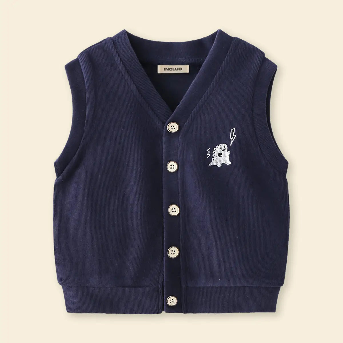 Boys Dark Blue Self-Design Sleeveless Knitted Cardigan Sweaters & Cardigans