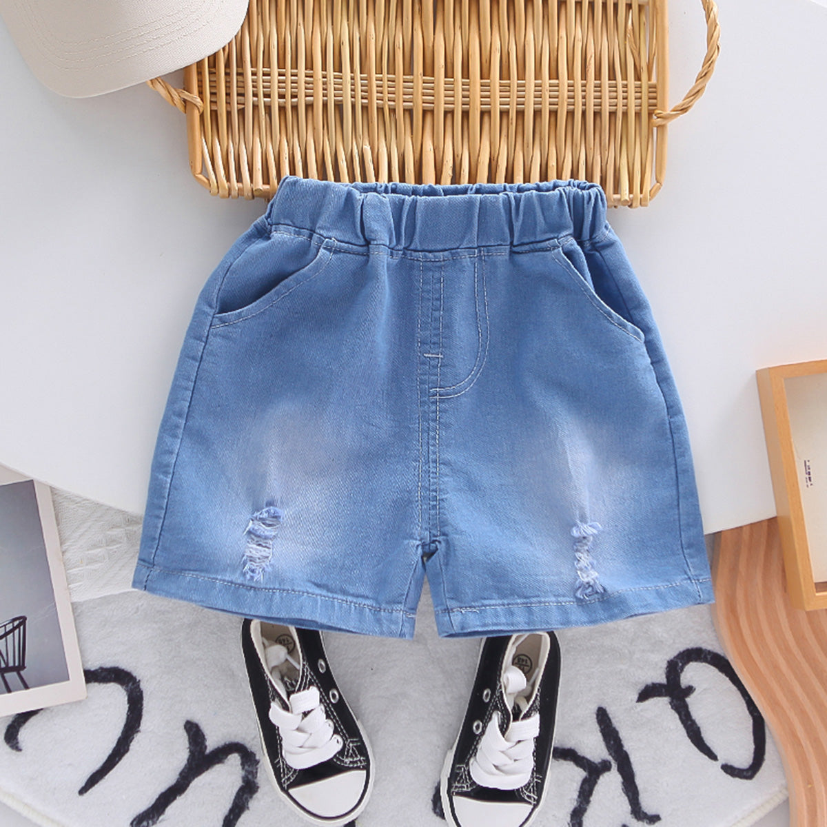 Boys Black Abstract Printed Short Sleeves Shirt With Denim Shorts Set 2 pc. Sets
