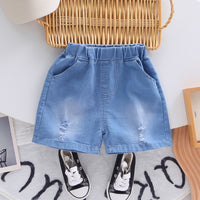 Boys Black Abstract Printed Short Sleeves Shirt With Denim Shorts Set 2 pc. Sets