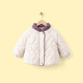 Girls Purple Floral Print Long Sleeve Quilted Jacket Coats & Jackets Purple 1-2 Y