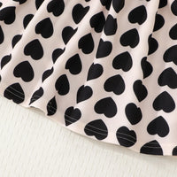 Girls Black Heart Print Fit & Flare Dress With Faux Leather Jacket Casual Dresses