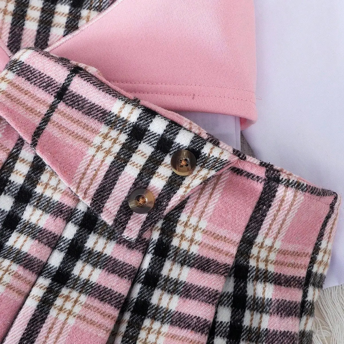 Girls Pink Heart Applique Vest With Shirt & Checked Skirt Sets Sets