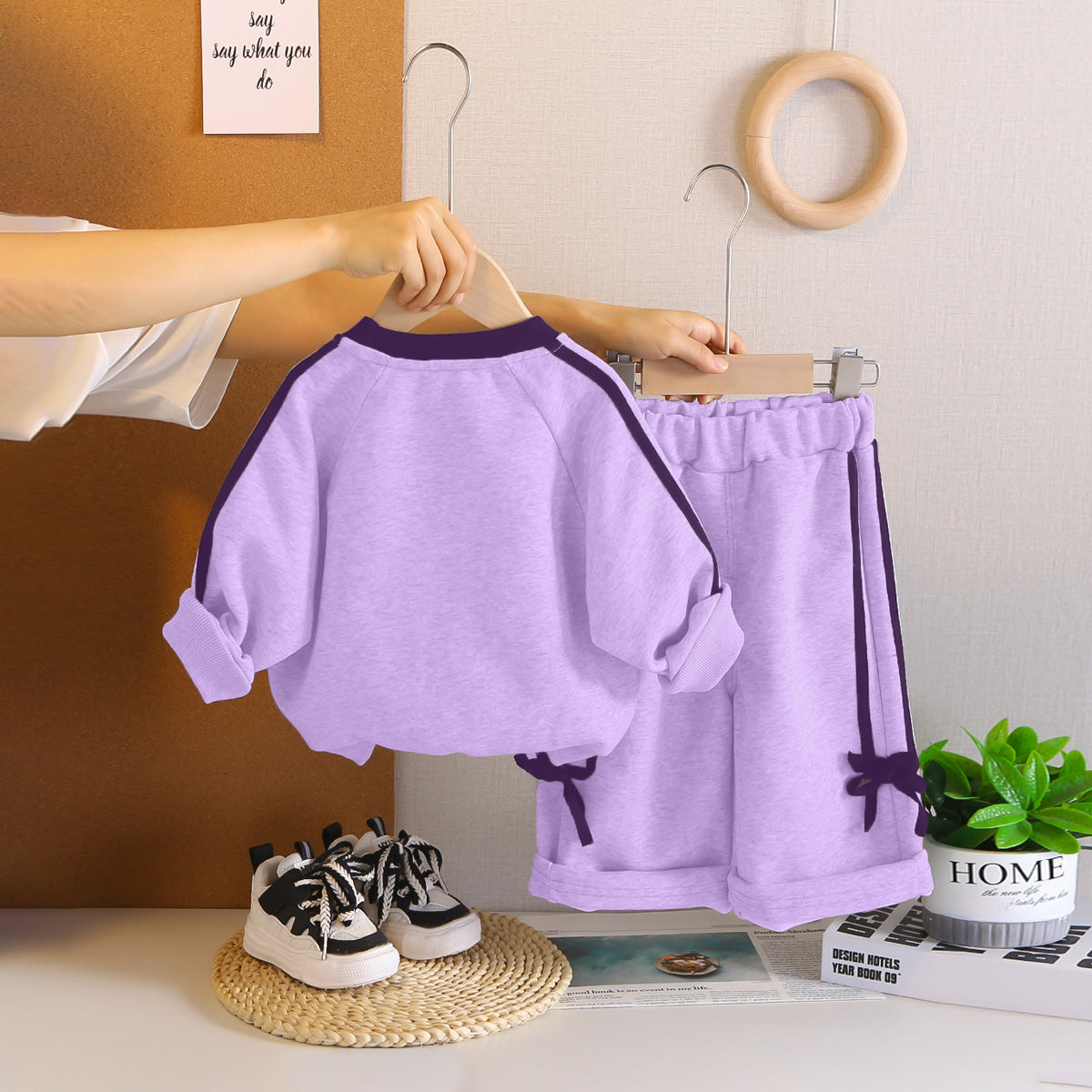 Girls Purple Rabbit Printed Sweatshirt With Pants Set 2 pc. Sets