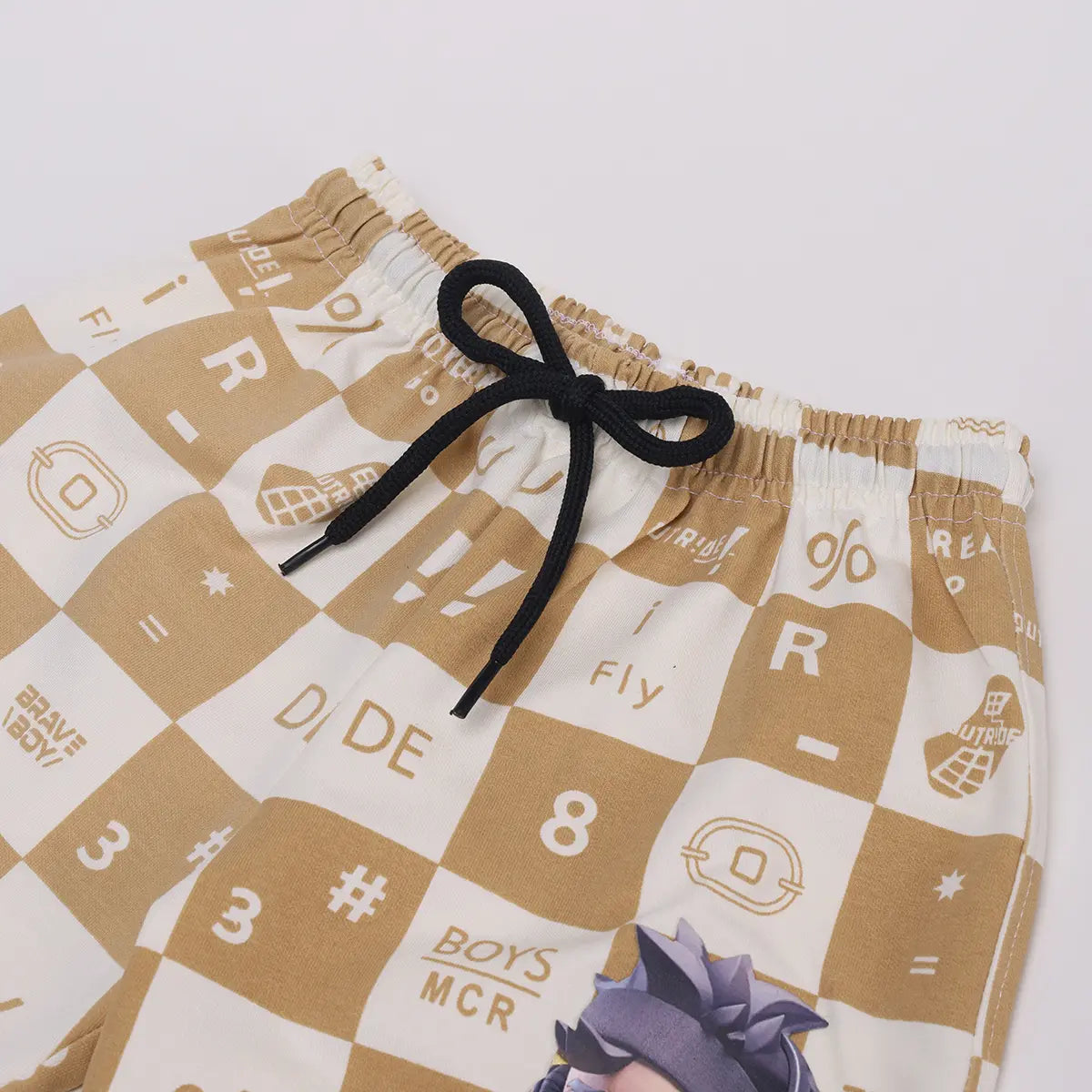 Boys Light Brown Check Graphic T-Shirt With Elasticated Shorts Sets Sets