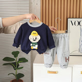 Boys Navy Blue Dog Applique Sweatshirt With Pants Set