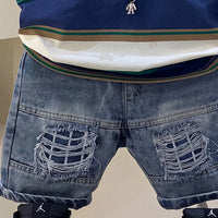 Boys Blue Striped T-Shirt With Denim Shorts Sets 2 pc. Sets