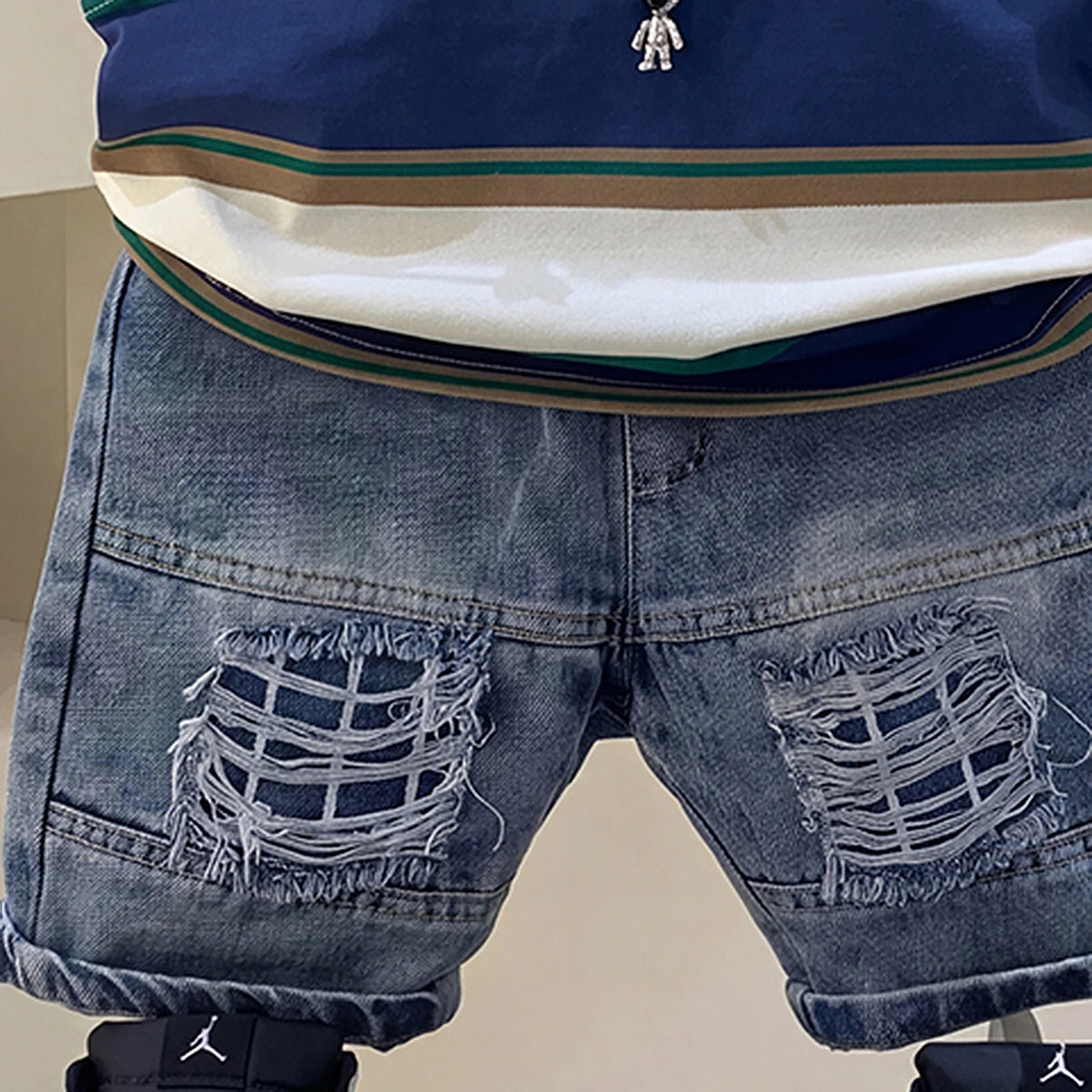 Boys Blue Striped T-Shirt With Denim Shorts Sets 2 pc. Sets