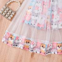 Girls Multicolor Cat Print Smocked Fit & Flare Dress Casual Dresses