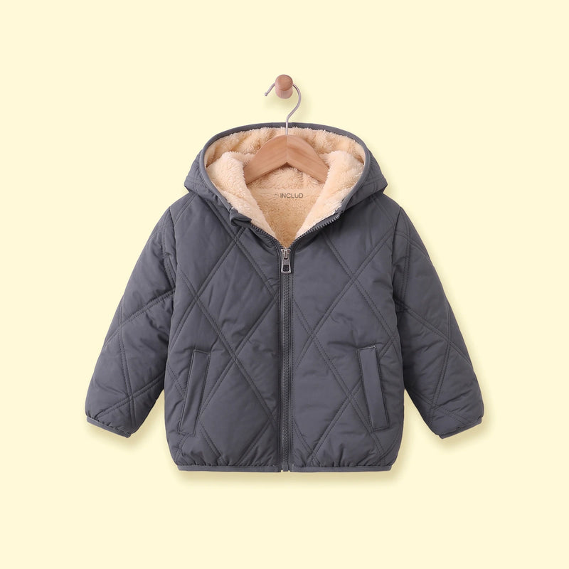 Boys Grey Long Sleeve Hooded Puffer Jacket Coats & Jackets Grey 1-2 Y