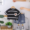 Boys Black Stripes Short Sleeves T-Shirt With Denim Shorts Set Sets Black 1-2 Y