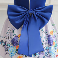 Girls Blue Floral Print Flutter Sleeve Fit & Flare Party Wear Dress Party Dresses
