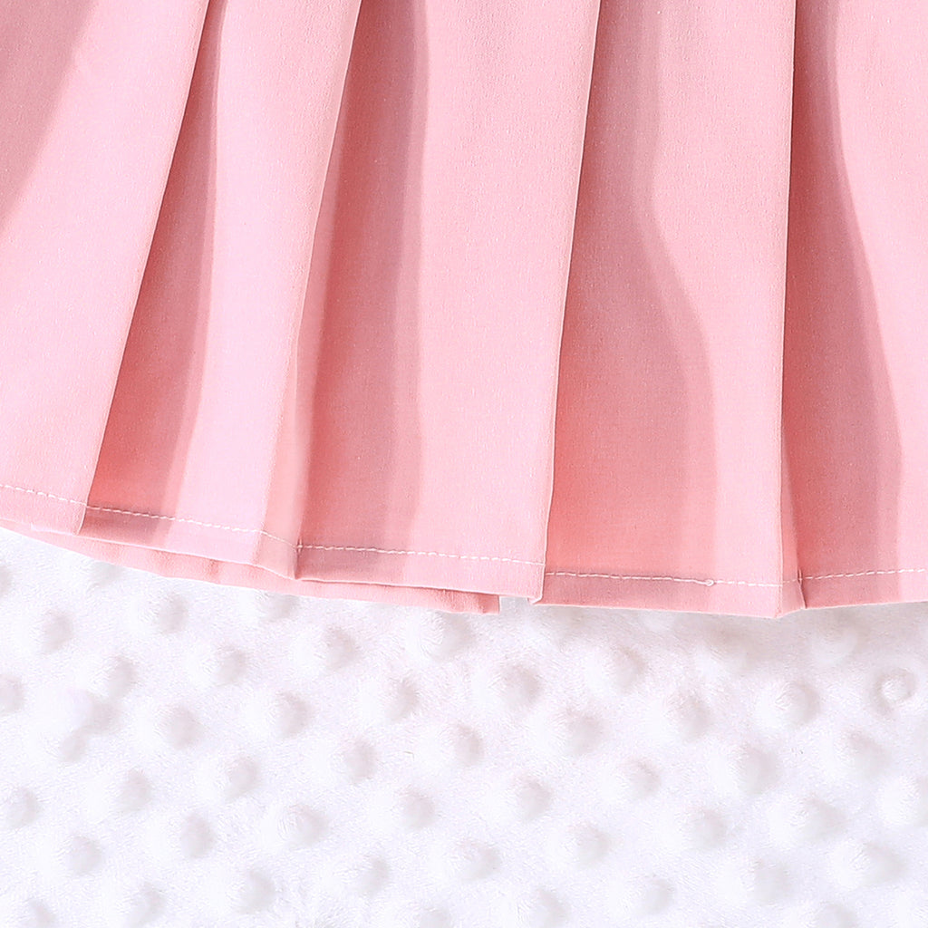 Girls Pink Solid Skirt With Self Designed Top Summer Set 2 pc. Sets