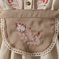 Girls Beige Embroidered Ruffle Neck Fit & Flare Dress Casual Dresses
