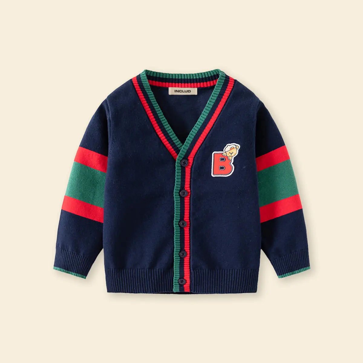 Boys Navy Blue Letter B Embroidered Knitted Cardigan Sweaters & Cardigans
