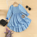 Girls Light Blue Smocked Yoke Puff Sleeve High-Low Dress Casual Dresses Light Blue 2-3 Y