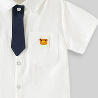 Boys White Short Sleeve Shirt with Bear Patch Pocket Shirts