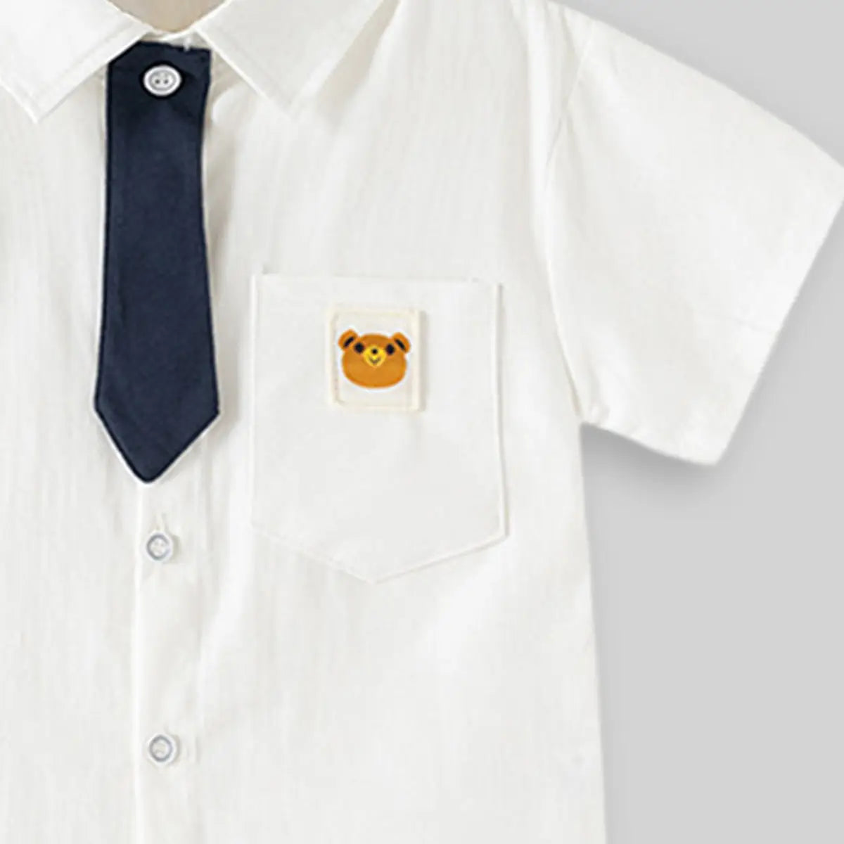 Boys White Short Sleeve Shirt with Bear Patch Pocket Shirts