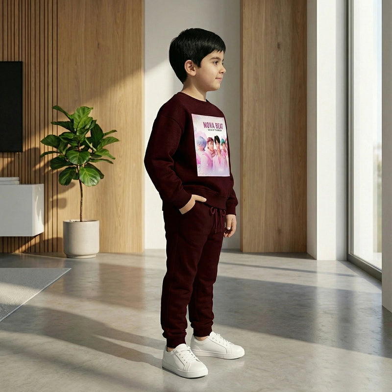 Boys Maroon Nova-Beat Graphics Sweatshirt With Jogger Co-ord Sets Sets