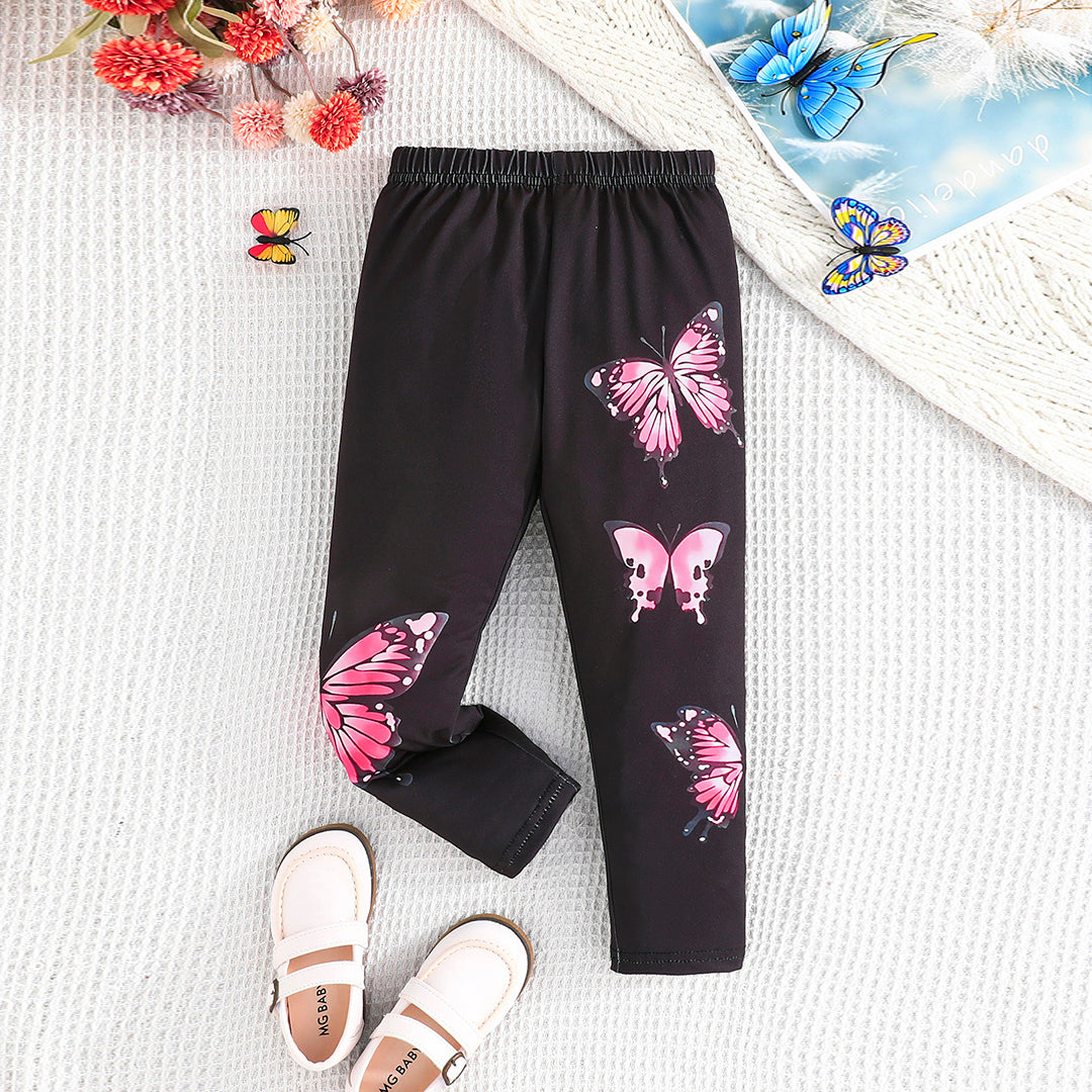 Girls Black Butterfly Print Leggings Multipack Set - Pack of 3 Leggings & Tights