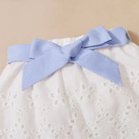 Girls Light Blue Stripes Ruffled Top With Eyelet Hem Skirts Set Sets