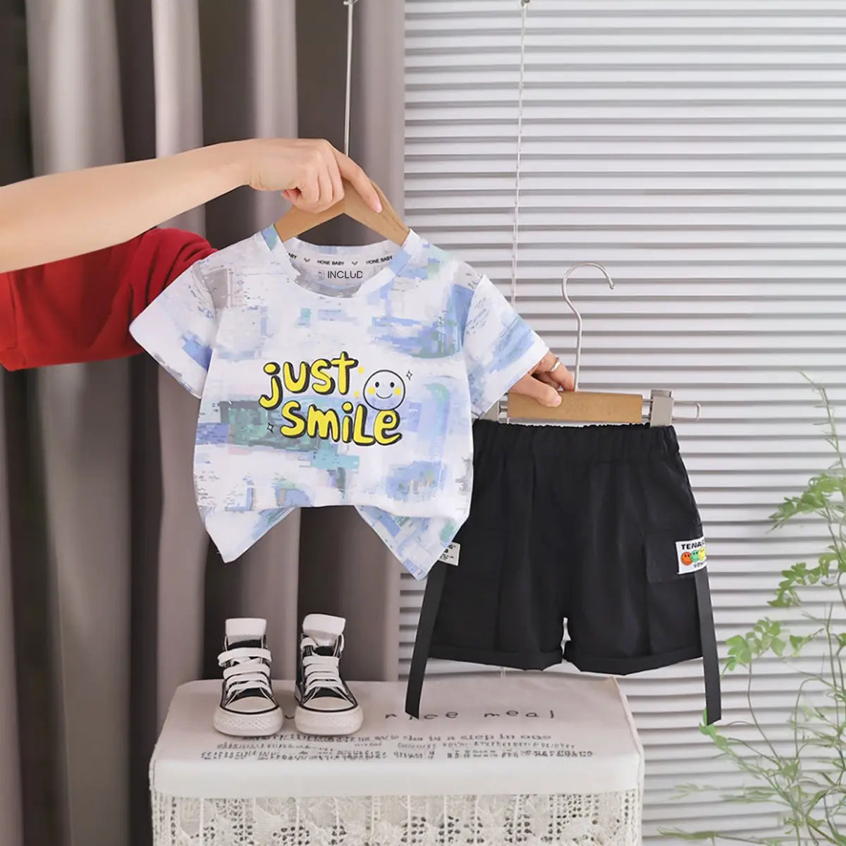 Boys Blue Abstract Print Short Sleeve T-Shirt With Elasticated Shorts Sets 2 pc. Sets Blue 1-2 Y