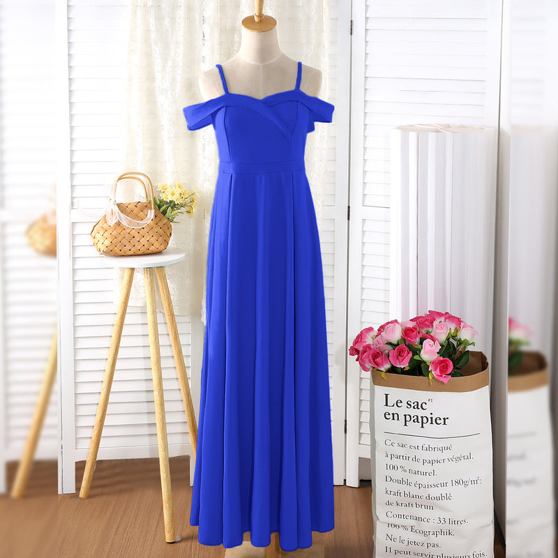 Girls Royal Blue Off Shoulder Spaghetti Strap Gown Party Dresses Royal Blue 12-13 Y