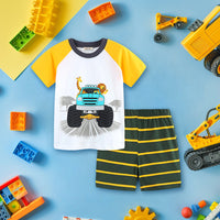 Boys Car Print T-Shirt With Striped Shorts 2 pc. Sets Yellow 1-2 Y 