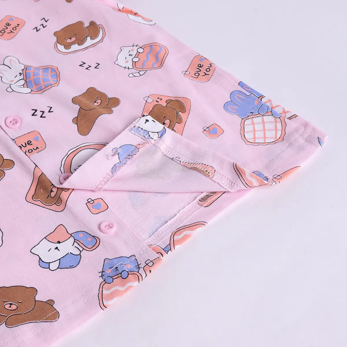 Girls Pink Bear Print Short Sleeve Shirt With Elasticated Pants Sets Sets