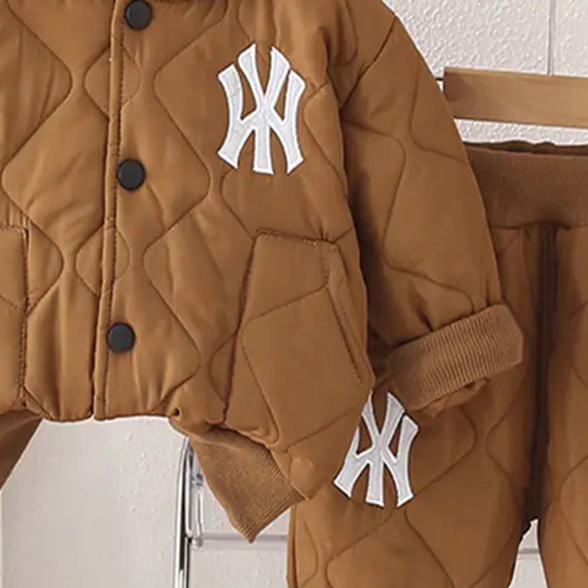 Boys Brown Long Sleeve Quilted Hooded Jacket With Trouser Sets 2 pc. Sets