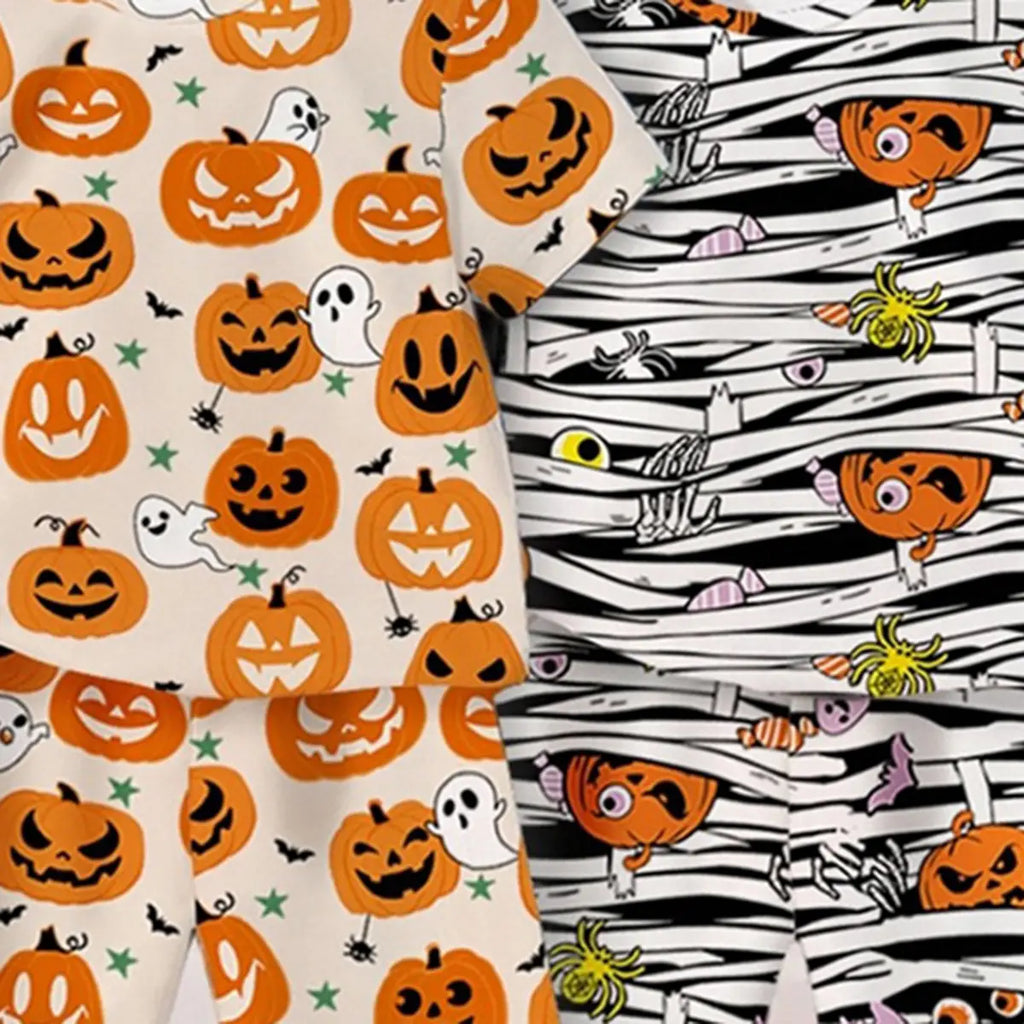 Boys Multicolor Halloween Pumpkin Printed T-Shirt With Shorts Sets Pack Of 2 Sets