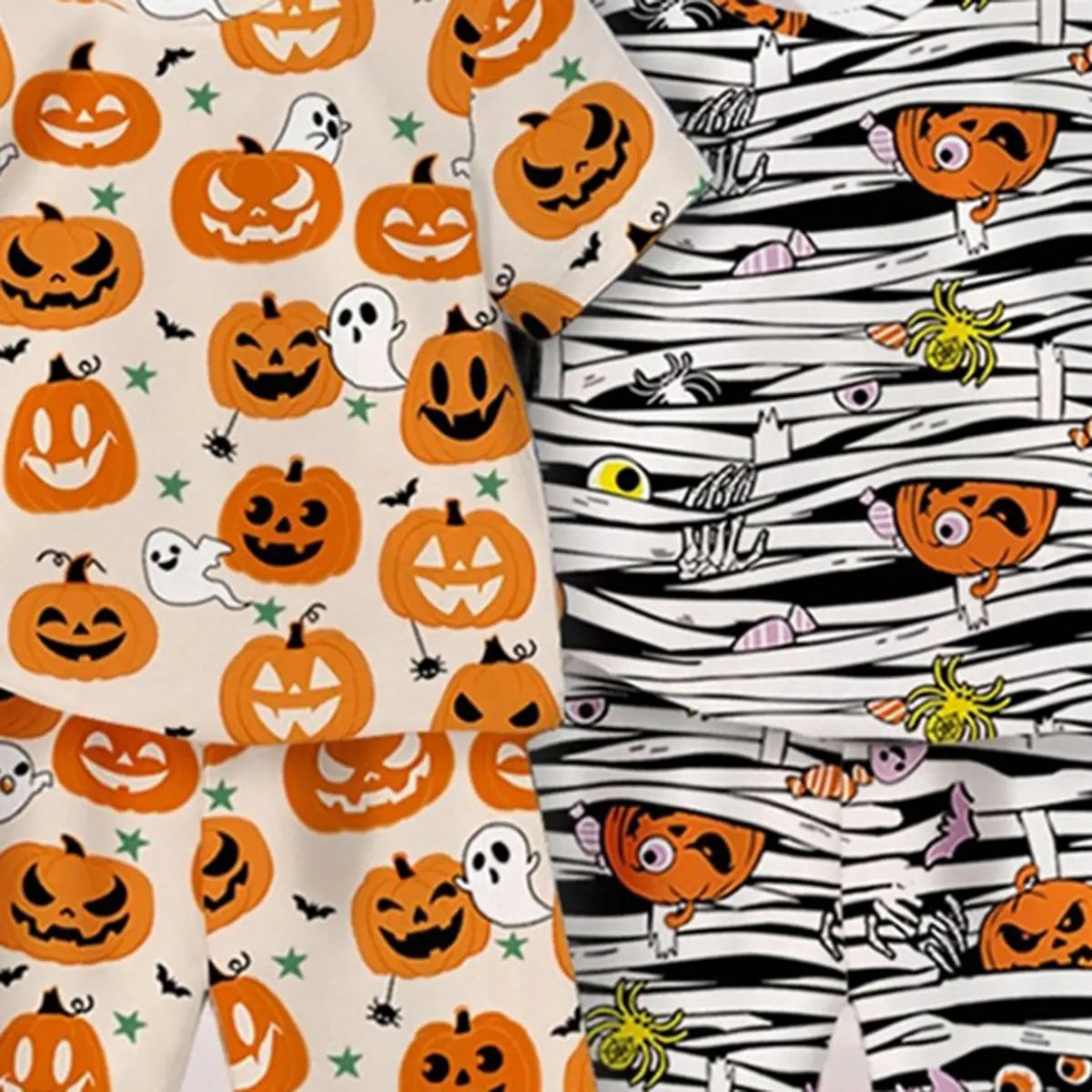 Boys Multicolor Halloween Pumpkin Printed T-Shirt With Shorts Sets Pack Of 2 Sets