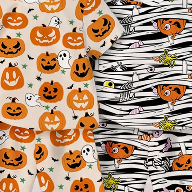 Boys Multicolor Halloween Pumpkin Printed T-Shirt With Shorts Sets Pack Of 2 Sets