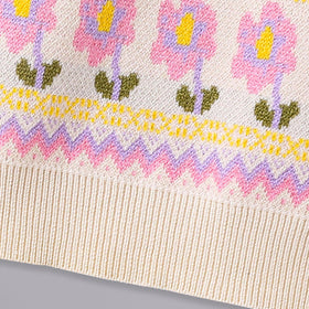 Girls Cream Floral Pattern Shirt Collar Pullover Sweaters & Cardigans