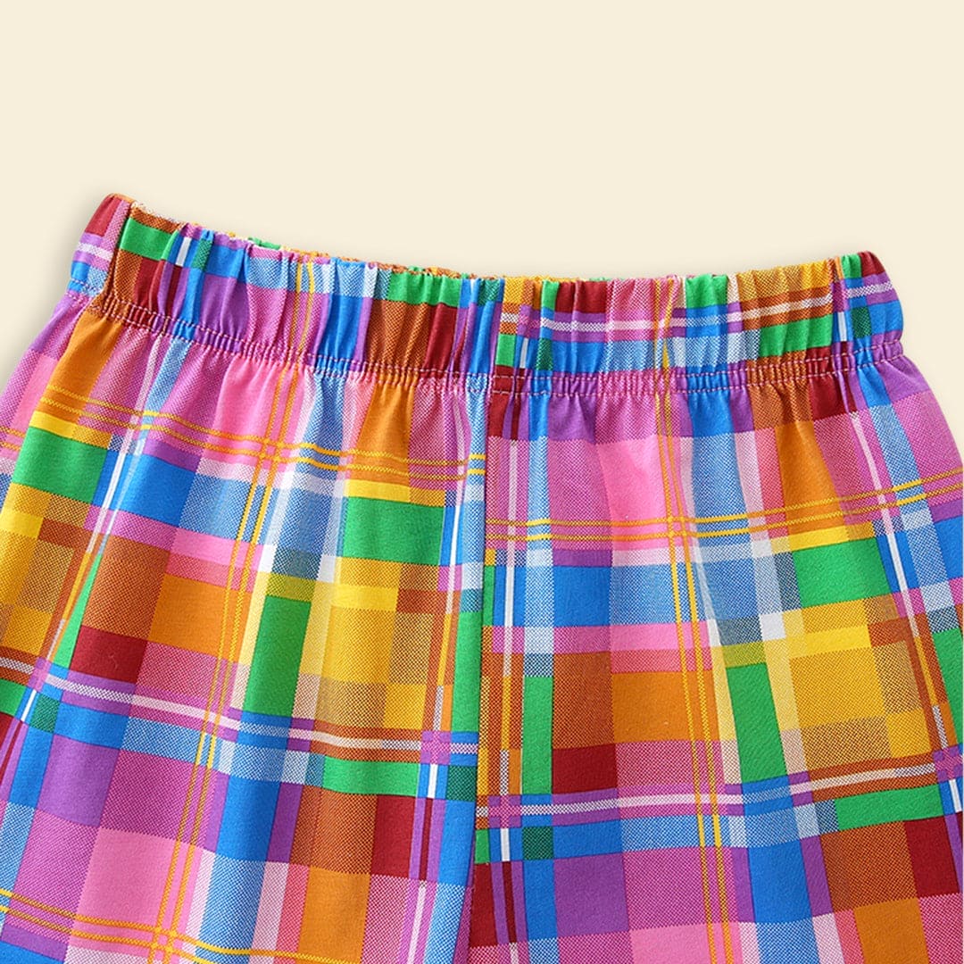 Girls Camera Graphic Top With Checked Shorts 2 pc. Sets   